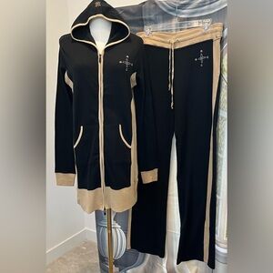 BCBG Maxazria Size:M Women Joggers Set Two-Tone Zip Up Hoodie/Pants 100% Cotton